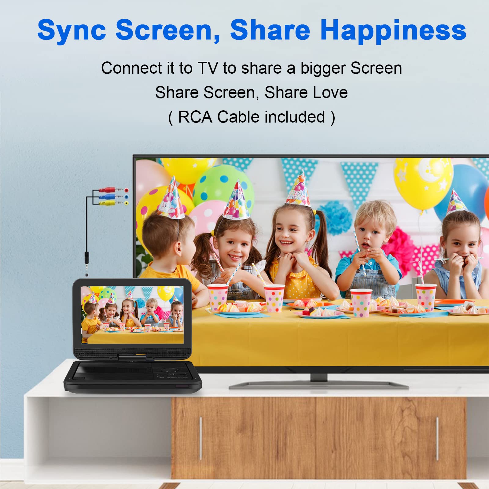 Yoohoo 12.5'' Portable Dvd Player With 10.1'' Hd Swivel Screen, Dvd Player Portable With Rechargeable Battery, Support Sync Tv/S